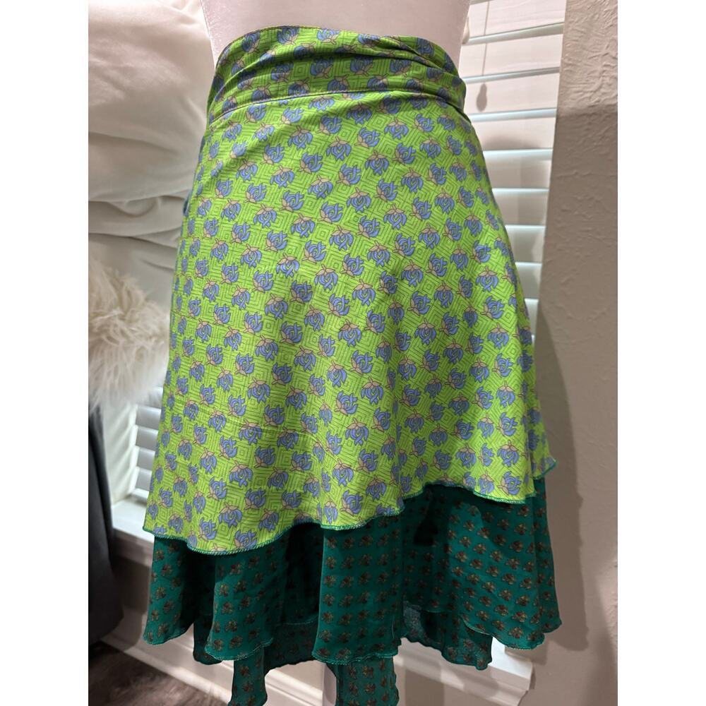 Iris Impression Silk Blend Wrap Tiered Skirt Small Multi Size - Picture 6 of 8
